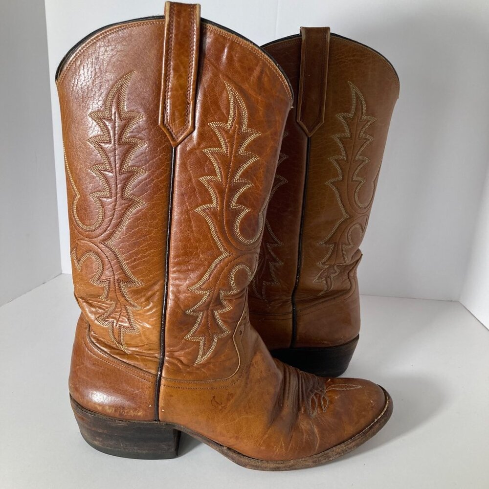 Mens Vintage Rios Of Mercedes Leather Western Embroidered Boots Cognac Brown 9b